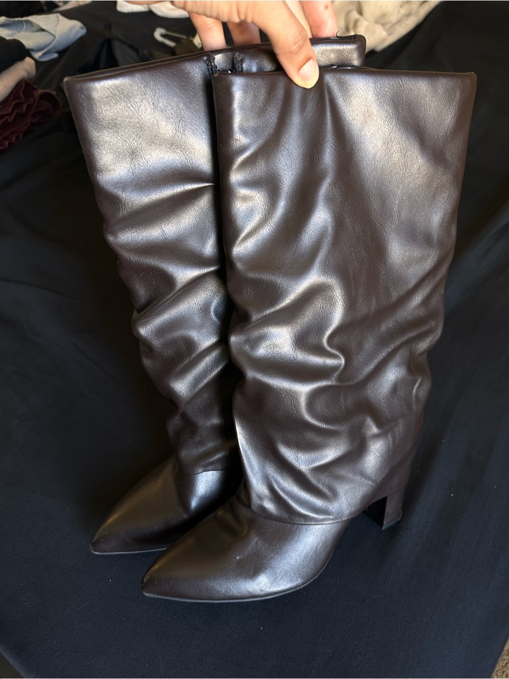Unisa Dark Brown Slouchy Pointed-Toe Mid-Calf Boots